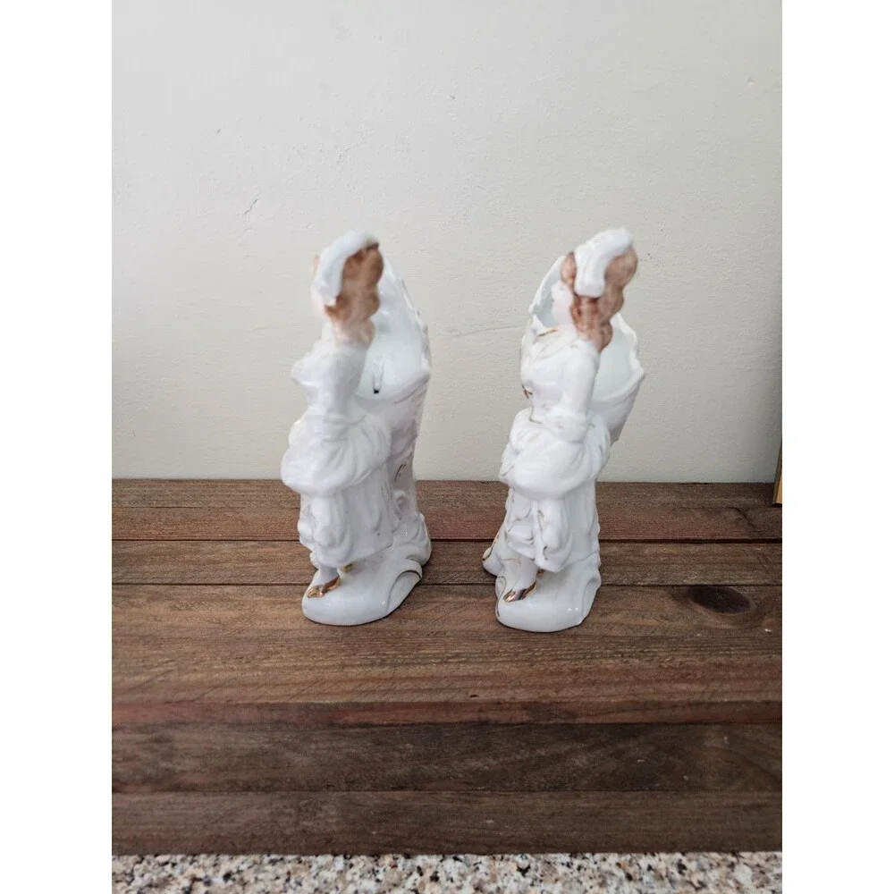 Pair of Porcelain Lady Cornucopia Vases or Figurines Paul's Gifts Planters